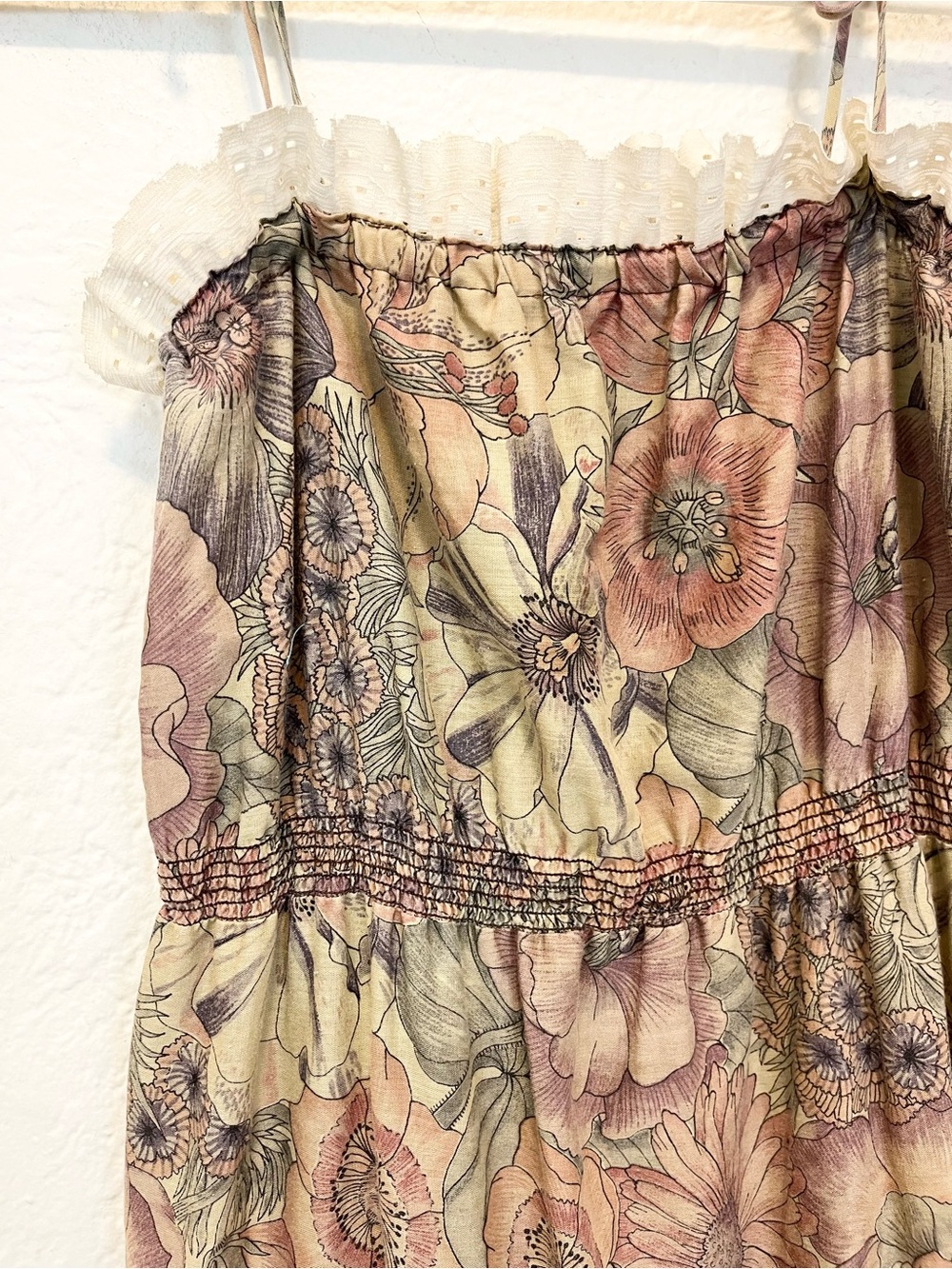Vintage Dress Midi Floral Cottagecore Farmhouse Boho Prairie Mauve Beige S/M - Picture 11 of 14